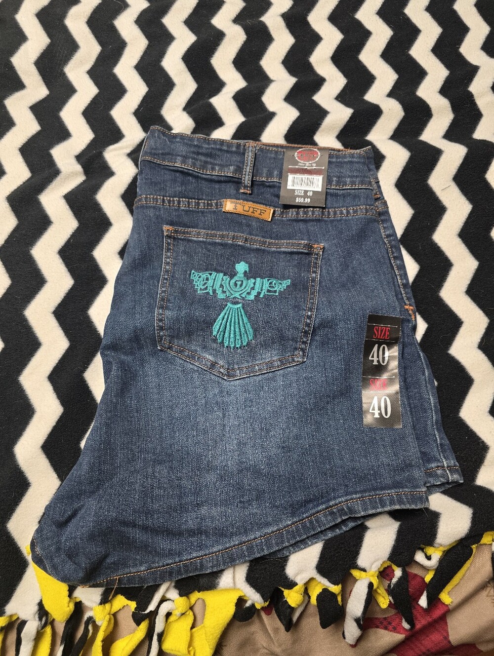 CGT Embroidered Pocket Denim Skirt - Blue with Teal Accent